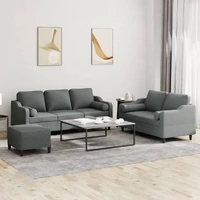 3 Piece Sofa Set with Pillows Dark Grey Fabric