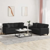 2 Piece Sofa Set with Pillows Black Faux Leather