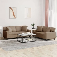 2 Piece Sofa Set with Pillows Cappuccino Faux Leather
