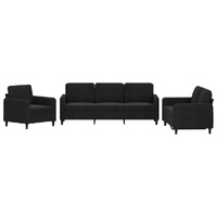 3 Piece Sofa Set Black Velvet