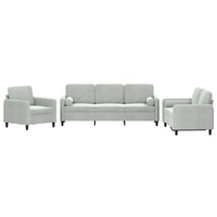 3 Piece Sofa Set with Pillows Light Grey Velvet