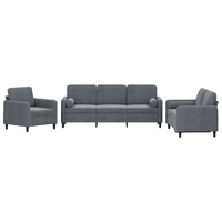 3 Piece Sofa Set with Pillows Dark Grey Velvet