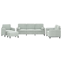 4 Piece Sofa Set with Pillows Light Grey Velvet