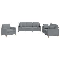 3 Piece Sofa Set with Pillows Light Grey Fabric