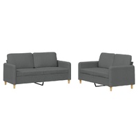 2 Piece Sofa Set with Cushions Dark Grey Fabric