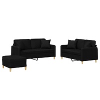 3 Piece Sofa Set with Pillows Black Fabric
