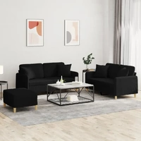 3 Piece Sofa Set with Pillows Black Fabric
