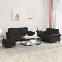 3 Piece Sofa Set with Cushions Black Faux Leather
