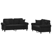 2 Piece Sofa Set with Pillows Black Velvet