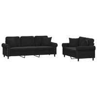 2 Piece Sofa Set with Pillows Black Velvet