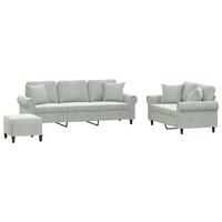 3 Piece Sofa Set with Pillows Light Grey Velvet