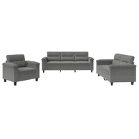 3 Piece Sofa Set with Cushions Dark Grey Microfibre Fabric