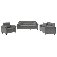 3 Piece Sofa Set with Pillows Dark Grey Microfibre Fabric