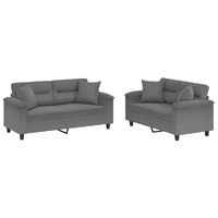 2 Piece Sofa Set with Pillows Dark Grey Microfibre Fabric