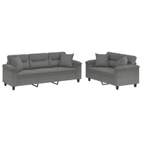2 Piece Sofa Set with Pillows Dark Grey Microfibre Fabric
