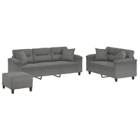 3 Piece Sofa Set with Pillows Dark Grey Microfibre Fabric