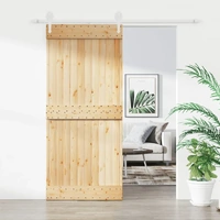 Sliding Door with Hardware Set 90x210 cm Solid Wood Pine