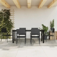 7 Piece Garden Dining Set Black Poly Rattan and Steel