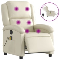 Electric Massage Recliner Chair Cream Faux Leather