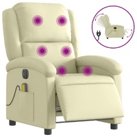 Electric Massage Recliner Chair Cream Real Leather