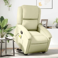 Stand up Massage Recliner Chair Cream Real Leather