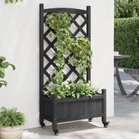 Planter with Trellis and Wheels Black Solid Wood Fir