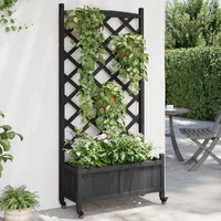 Planter with Trellis and Wheels Black Solid Wood Fir