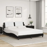 Bed Frame without Mattress "Zadar" Black and White 152x203 cm Queen Faux Leather