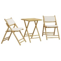 3 Piece Folding Bistro Set with Cream White Cushions Bamboo