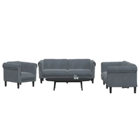 3 Piece Sofa Set Dark Grey Velvet