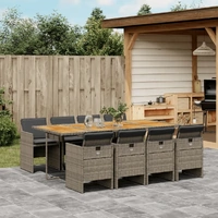 9 Piece Garden Dining Set with Cushions Grey Poly Rattan