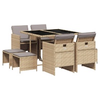 9 Piece Garden Dining Set with Cushions Mix Beige Poly Rattan