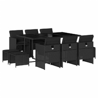 11 Piece Garden Dining Set with Cushions Black Poly Rattan