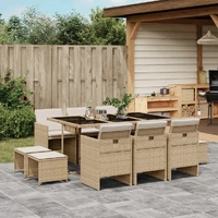 11 Piece Garden Dining Set with Cushions Beige Poly Rattan