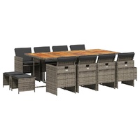 13 Piece Garden Dining Set with Cushions Grey Poly Rattan