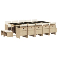 15 Piece Garden Dining Set with Cushions Beige Poly Rattan