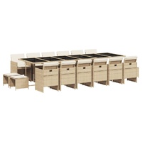 17 Piece Garden Dining Set with Cushions Beige Poly Rattan