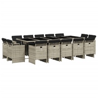 15 Piece Garden Dining Set with Cushions Light Grey Poly Rattan