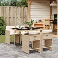 5 Piece Garden Dining Set with Cushions Beige Poly Rattan