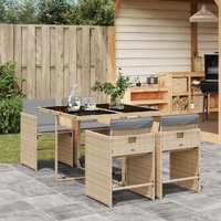 5 Piece Garden Dining Set with Cushions Mix Beige Poly Rattan