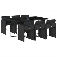 7 Piece Garden Dining Set with Cushions Black Poly Rattan