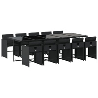 11 Piece Garden Dining Set with Cushions Black Poly Rattan
