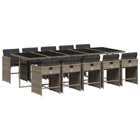 11 Piece Garden Dining Set with Cushions Grey Poly Rattan