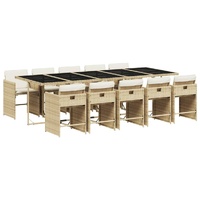 11 Piece Garden Dining Set with Cushions Beige Poly Rattan