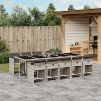 11 Piece Garden Dining Set with Cushions Light Grey Poly Rattan