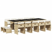 15 Piece Garden Dining Set with Cushions Beige Poly Rattan