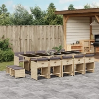 15 Piece Garden Dining Set with Cushions Mix Beige Poly Rattan
