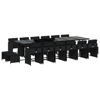 17 Piece Garden Dining Set with Cushions Black Poly Rattan