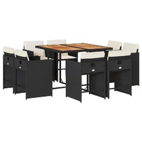 9 Piece Garden Dining Set with Cushions Black Poly Rattan