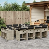 13 Piece Garden Dining Set with Cushions Light Grey Poly Rattan